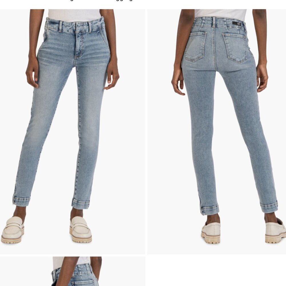 KUT from the Kloth Reese High Waist Zip Hem Ankle Slim Straight Jeans Jazzy 10L